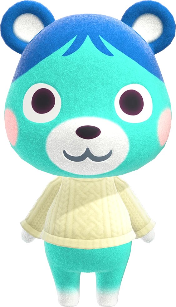 bluebear - i used to love bluebear so much and she was one of my favorites and honestly she is VERY cute but overtime i just found her annoying?? i feel like for a peppy villager she's VERY peppy and i already don't really like peppy villagers so rip