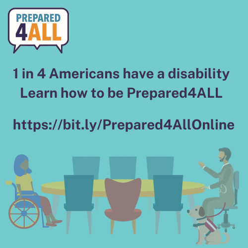 adrianegriffen's tweet photo. Excited for launch of @AUCDNews initiative, Prepared4ALL, to mobilize local disability orgs/networks to get a seat at the emergency planning table through Online training (Whole Community Inclusive Emergency Planning) + Town Hall series + local Disability Inclusion Coach support. https://t.co/7B02nVXIpv