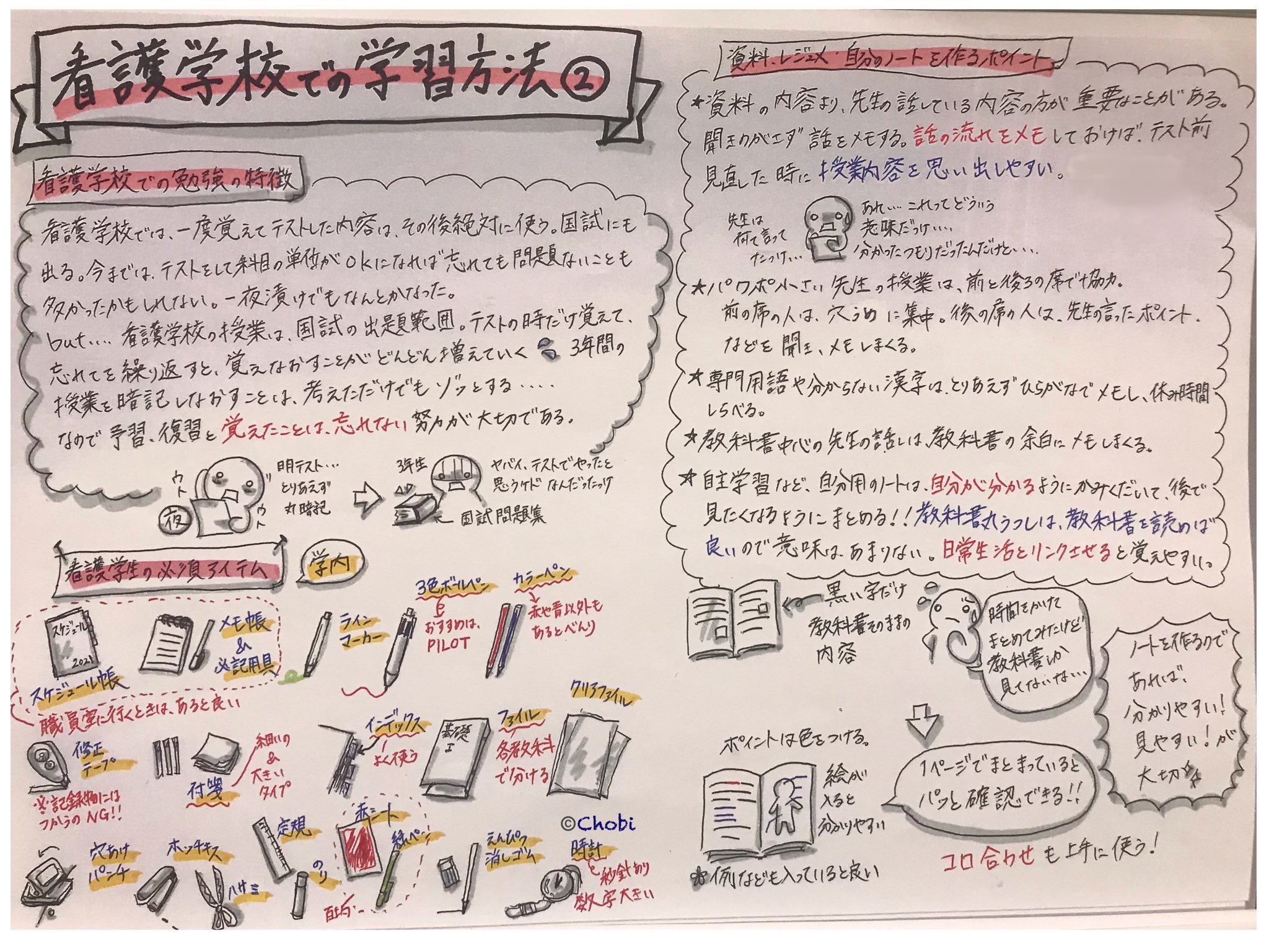 Twitter 上的 ちょび 看護学校 学習方法2 看護学校の勉強は テスト後の記憶をキープすることが大切 テストが終われば単位は オッケーですが本番は 国試 看護学生必須アイテムを2 3年生に聞いてみました ホチキスと穴あけパンチは 学校と家で２個あると良いです