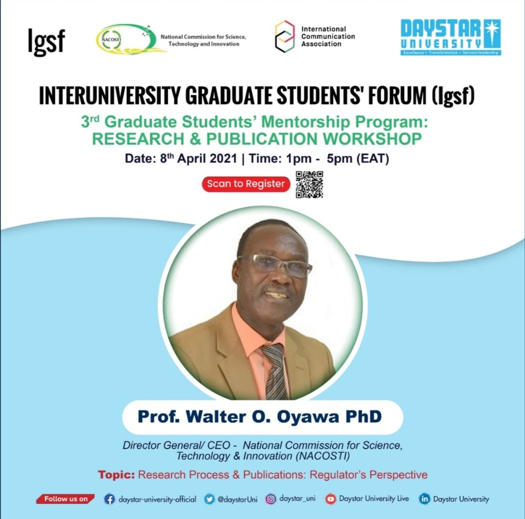 nacosti's tweet image. "As per the ST&amp;amp;I Act Section 12, NACOSTI is mandated to approve all scientific research in Kenya and the legal notice No. 108 provides mechanisms of licensing research." - Prof. Walter Oyawa - DG, NACOSTI #GraduateResearch