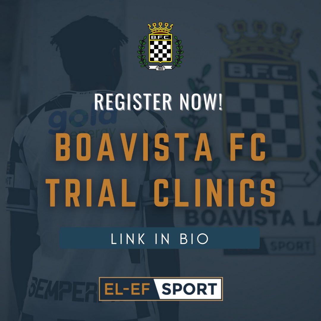 elefsport's tweet photo. Your opportunity to join the Boavista FC Trial Clinics starts now! Click on the Link in the Bio to book your place! Don’t forget to download the @SocaLocaSoccer App to receive a €500.00 discount coupon! Limited spaces available to register for the trial clinics! Book Now! https://t.co/pitzfQPs2C