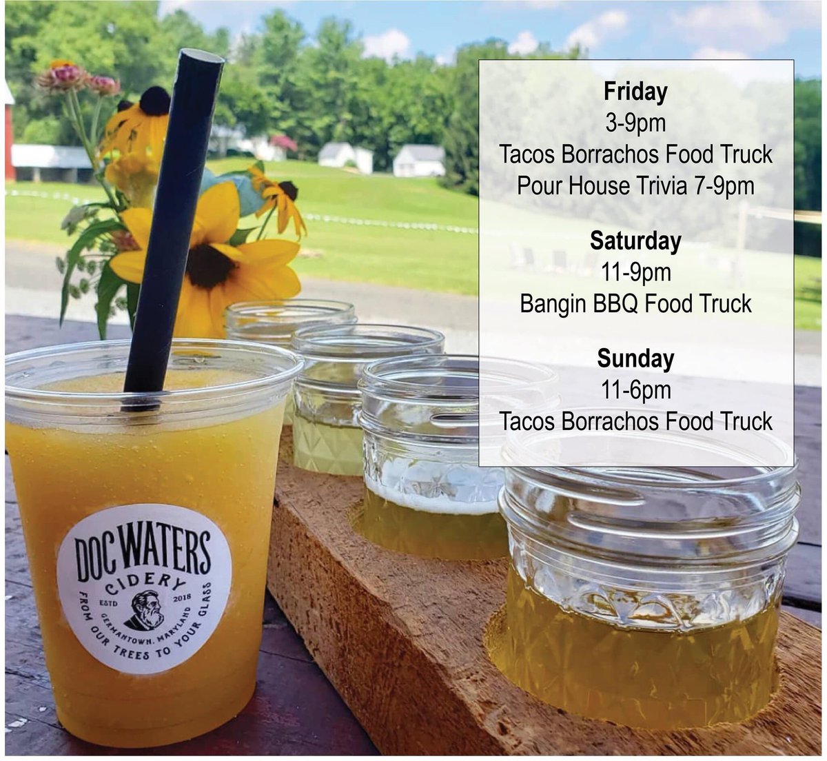 We've got a great weekend tap! Delicious cider, great food trucks and of course, Friday Night Trivia! 

Reserve your spot at exploretock.com/docwaterscidery