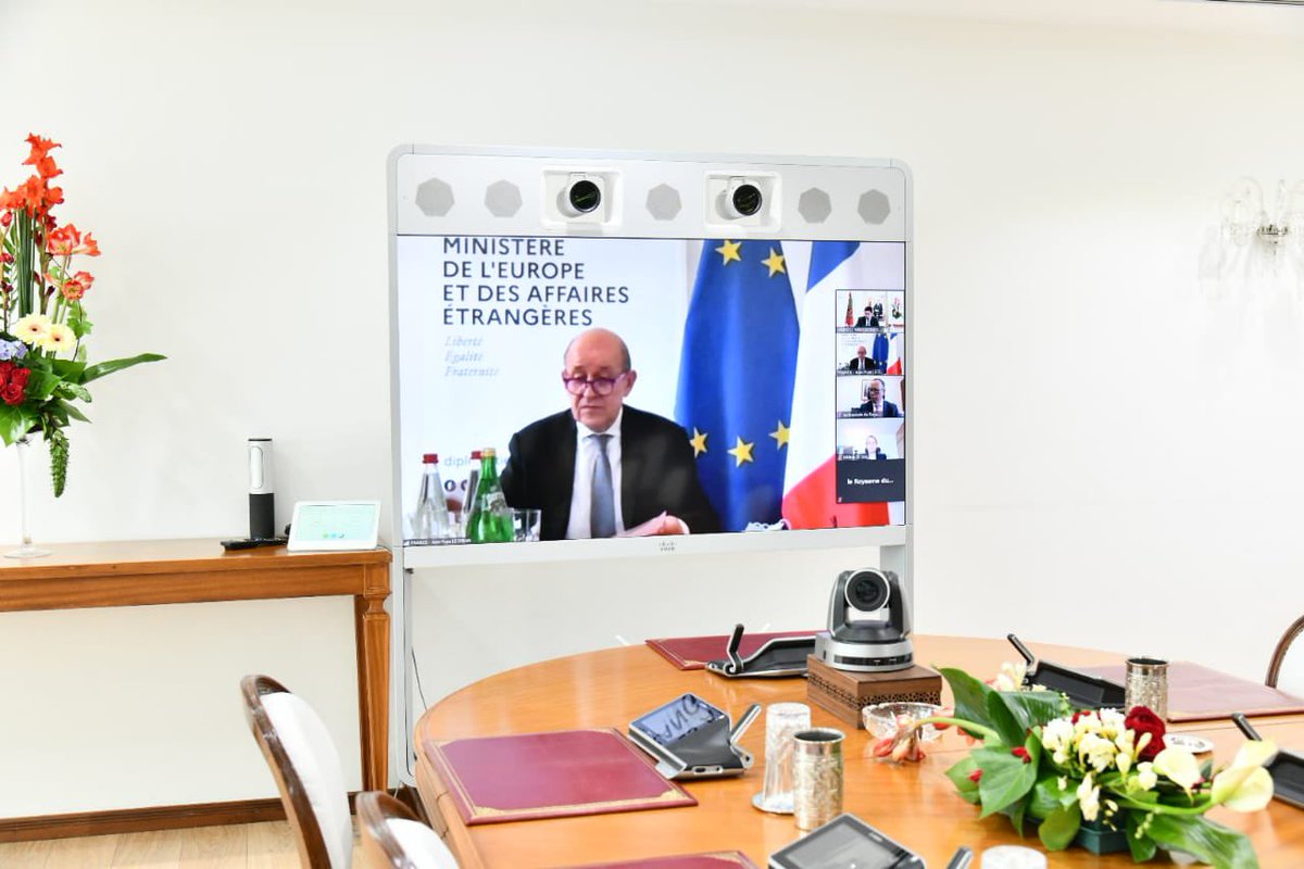 MoorishMovement's tweet photo. 🚨🇲🇦🇫🇷• Le MAE, Jean-Yves Le Drian a remercié le Maroc en visioconférence après que les services secrets du royaume aient informés leurs homologues français de la préparation d'un attentat qui ciblait une ��glise à Béziers le jour de Pâques. https://t.co/zbh2FYBkgP