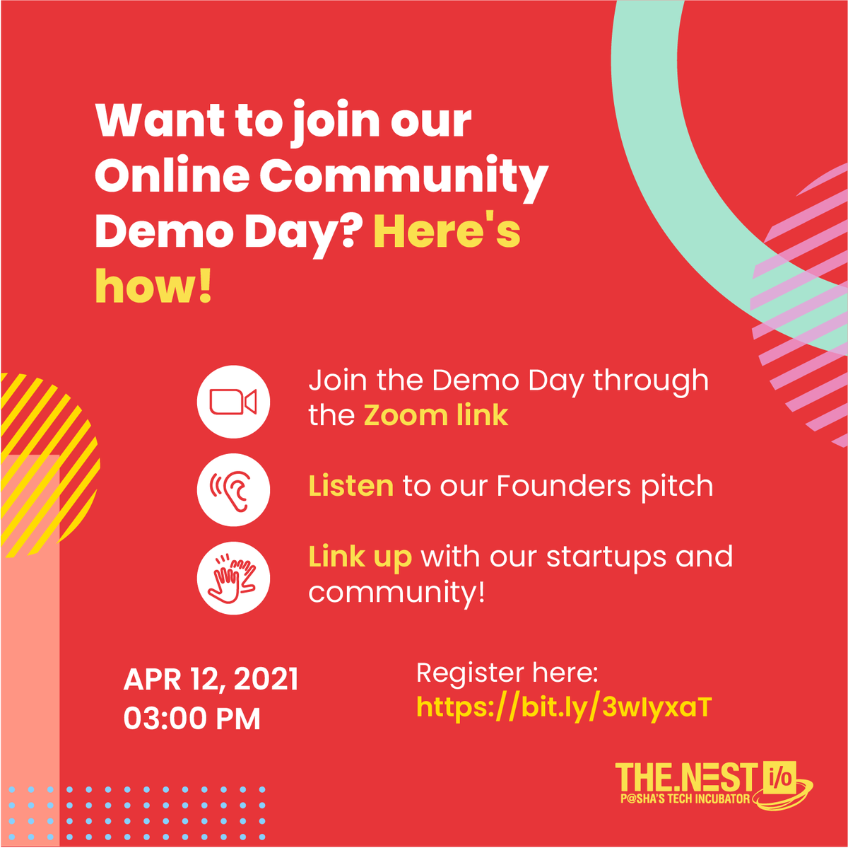 TheNestiO's tweet photo. Come join us as we celebrate entrepreneurship, showcasing the ideas of our Batch 12 founders! 

12th April | 3-5 pm 

Register here: https://t.co/czYyhxICVE https://t.co/yZCZmz8d03