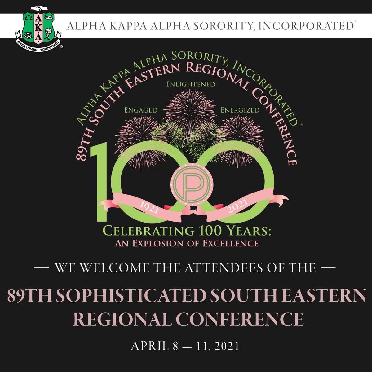 IT'S A CELEBRATION!! AKA South Eastern Region, welcomes over 6,000 members to their virtual 89th SERC, April  8 - 11, 2021.  Mitzi Dease Page, Regional Director, will preside over the 4-day conference themed "Celebrating 100 Years: An Explosion of Excellence"! #AKASERCentennial