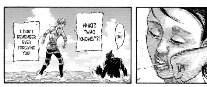 @corbaccios me: empathy is not endorsement. armin's whole arc is about sacrifice. he understands eren. he... he........ said... he........ hit him again armin. 