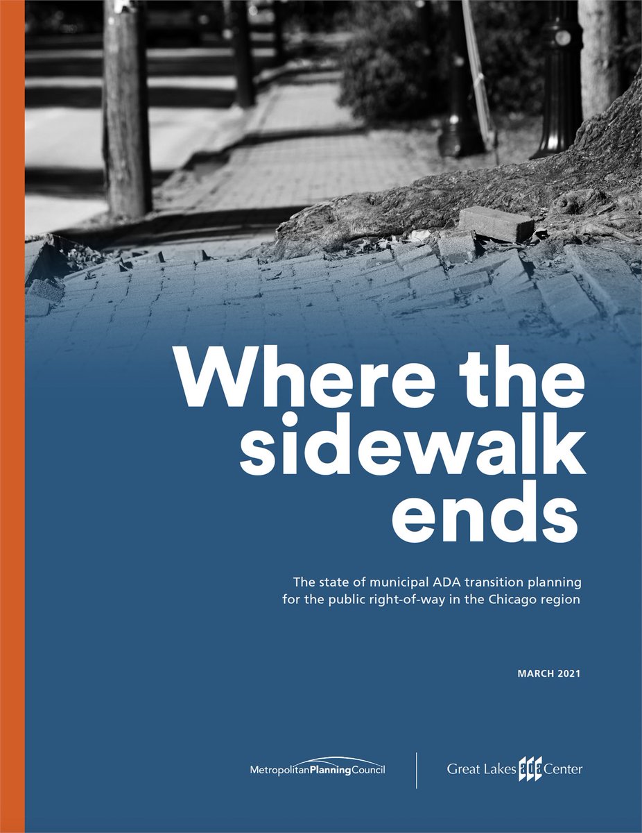 Metroplanners's tweet photo. The Where the Sidewalk Ends report is out now. 🚶♂️🧑🦽👩🦯
#ADA30 transition plans help remove barriers to access for people with disabilities. They're also legally required. So how many Chicagoland municipalities have one? MPC and @adagreatlakes found out: https://t.co/op9SVx9eEo https://t.co/XDP8nTow3S