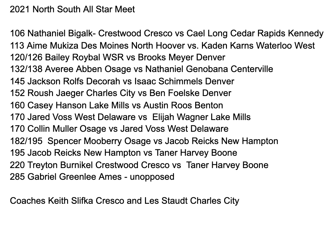 CCometwrestling's tweet photo. The Line Up is Set! Saturday at 6:00pm come and watch some fantastic WRESTLING at the North/South Meet! https://t.co/TELOHwrdcH