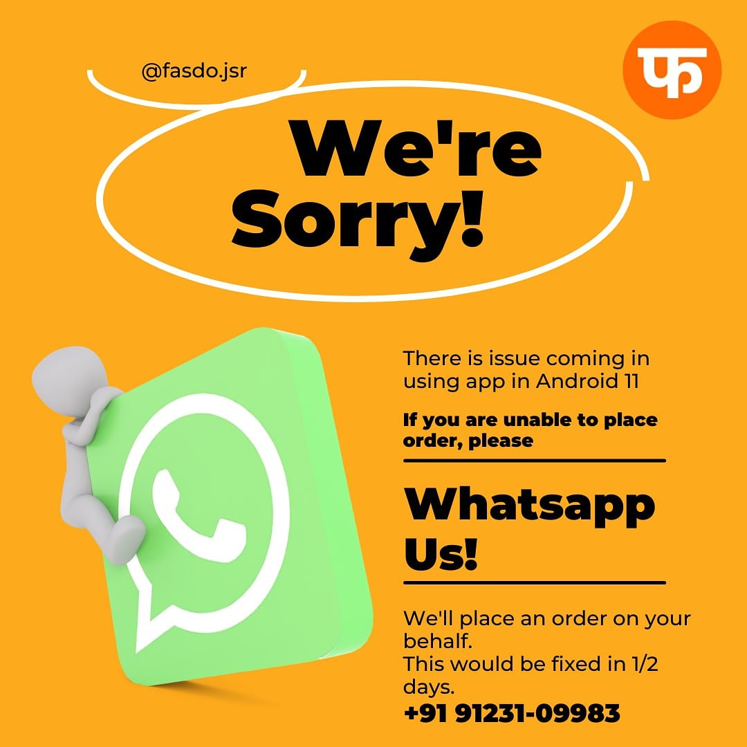 FasdoJsr's tweet photo. Please reach out if you're facing glitch while using app. 
We're really sorry for the inconvenience

#fasdo #jamshedpur https://t.co/Qnf8Z4wrBo