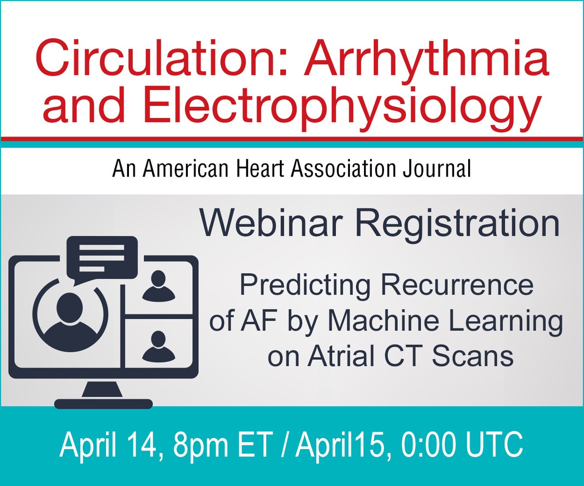 CircEP (@circulationep) on Twitter photo Register now for the next webinar! Panelists <a href="/EP_mom1/">Mina Chung MD</a> <a href="/anantm/">Anant Madabhushi</a> <a href="/nmarrouche/">Nassir Marrouche</a> <a href="/S_NarayanMD/">Sanjiv Narayan</a> <a href="/DanielPMorin/">Daniel P. Morin</a> <a href="/Wanginnovate/">Paul J Wang, MD</a>; Hosts <a href="/NTrayanova/">NataliaTrayanova</a> <a href="/noseworthypeter/">Peter Noseworthy, MD</a> #AHAJournals #Epeeps ow.ly/WP0z50EjM5Y Register now for the next webinar! Panelists <a href="/EP_mom1/">Mina Chung MD</a> <a href="/anantm/">Anant Madabhushi</a> <a href="/nmarrouche/">Nassir Marrouche</a> <a href="/S_NarayanMD/">Sanjiv Narayan</a> <a href="/DanielPMorin/">Daniel P. Morin</a> <a href="/Wanginnovate/">Paul J Wang, MD</a>; Hosts <a href="/NTrayanova/">NataliaTrayanova</a> <a href="/noseworthypeter/">Peter Noseworthy, MD</a> #AHAJournals #Epeeps ow.ly/WP0z50EjM5Y