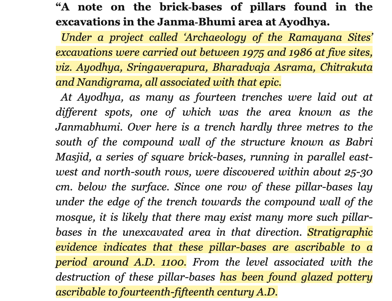 1975 - ASI was doing a project on Ramayana sites. ASI found pillars bases of a temple below beneath Babri mosque. When BB Lal mentioned this to Indira Gandhi. She stopped the excavation! Same Indira went to Babar's tomb in Afg and stood there with a bowed head for a min.