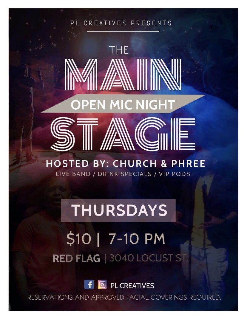 thetruetrifecta's tweet photo. Who is coming to kick it tonight at The Main Stage ope mic?!?! @plcreatives @iampaulleon 

7pm-10pm at Red Flag
3040 Locust St.

I hope you got your tickets. 
True Trifecta will be in the building! 

See ya to tonight.

Support BLACK BUSINESS ALWAYS! 

👕: @true_trifecta https://t.co/peL8aSwJAo