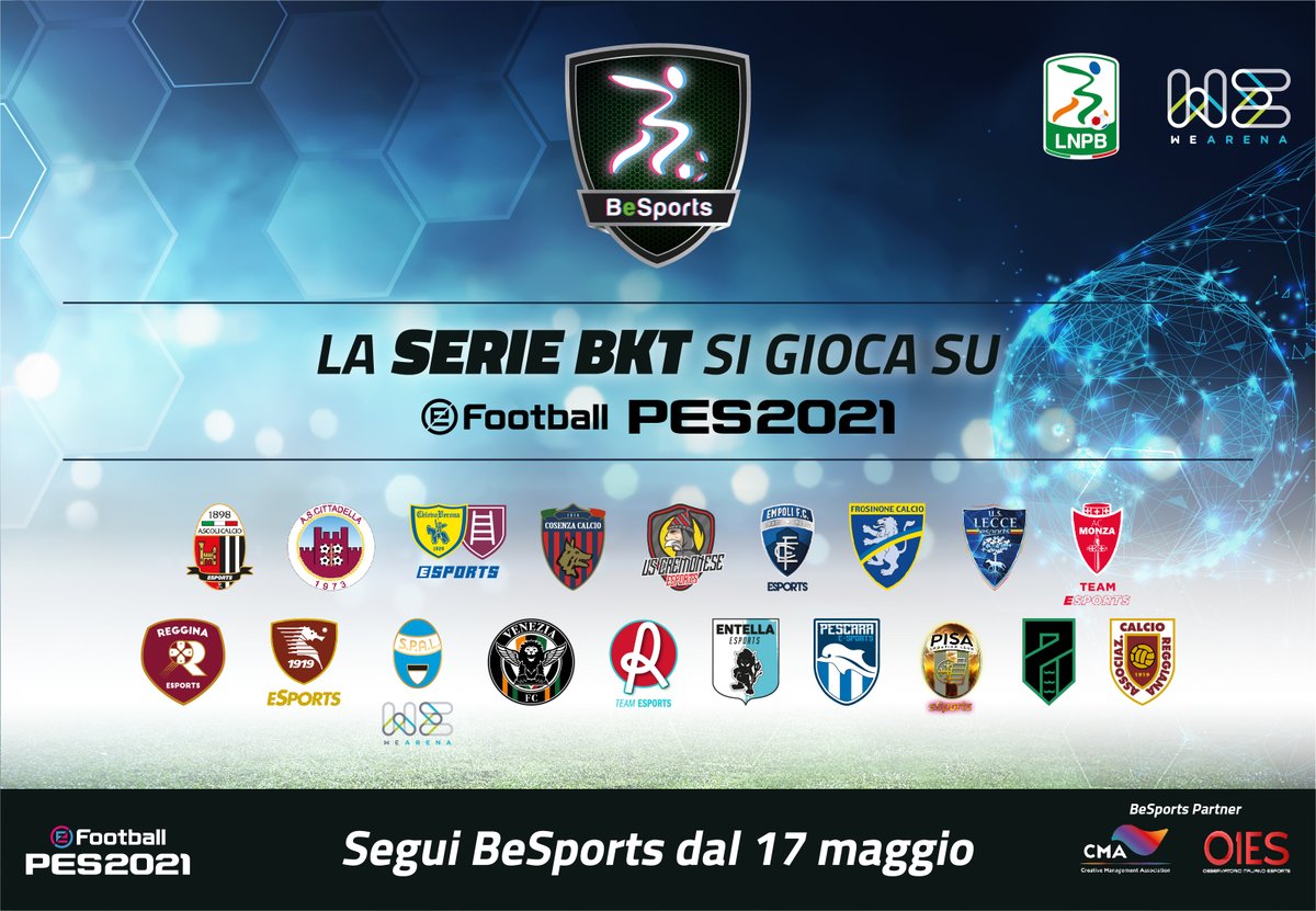 Il 17 maggio parte #BeSports, la #SerieBKT giocata su eFootball #PES2021! ⚽🎮

L'edizione 2 <a href="/Lega_B/">Lega B</a> sarà organizzata da WEARENA e <a href="/Lega_B/">Lega B</a>, e vedrà le partnership di #CMA e #OIES! 🤝

👉 wearena.eu/newsroom/177

#SerieB #PES2021 #esports #calcio #football #campionato #team