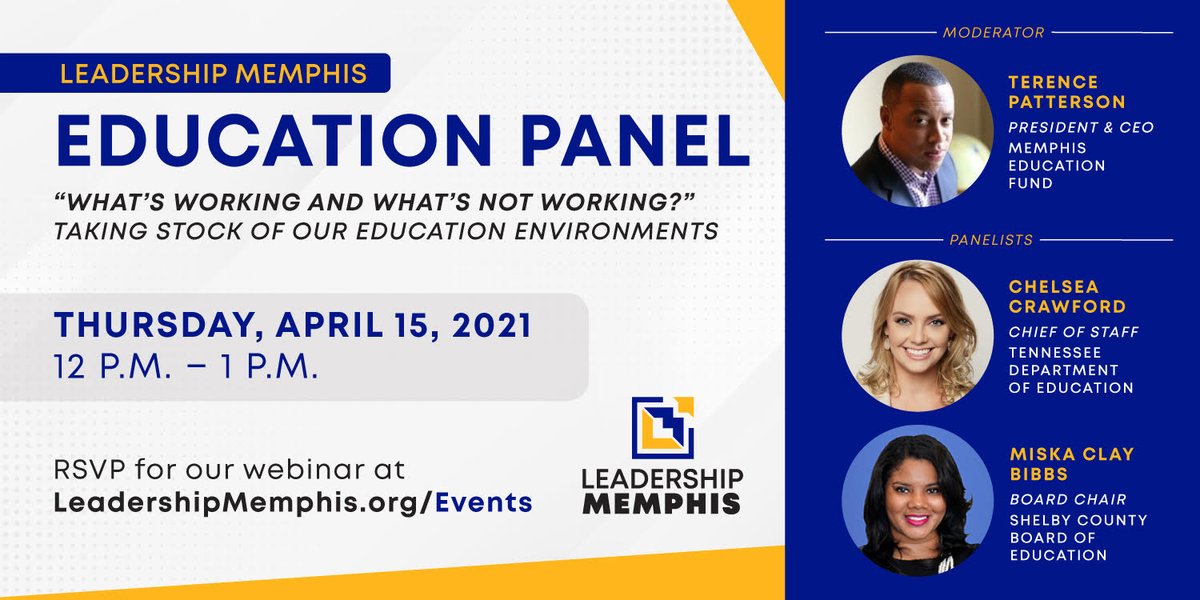 memphisedufund's tweet photo. Join us for @LeadershipMphs Education Panel including our CEO @tpatterson901 as the moderator! Learn about the status of local education initiatives due to the implications of the COVID-19 pandemic &amp; how you can get involved. RSVP Here: https://t.co/jBV3X77EFb https://t.co/JF0UM8y0bS