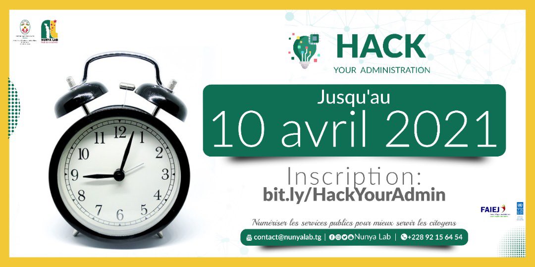 Jusqu’au 10 Avril, participez au 2ème #Hackathon organisé par <a href="/NunyaLab/">NunyaLab</a> sous le thème "numériser les services publics pour mieux aider les citoyens “.
Cette compétition « Hack your administration » vise à faire la promotion des innovations numériques dans les services publiques.