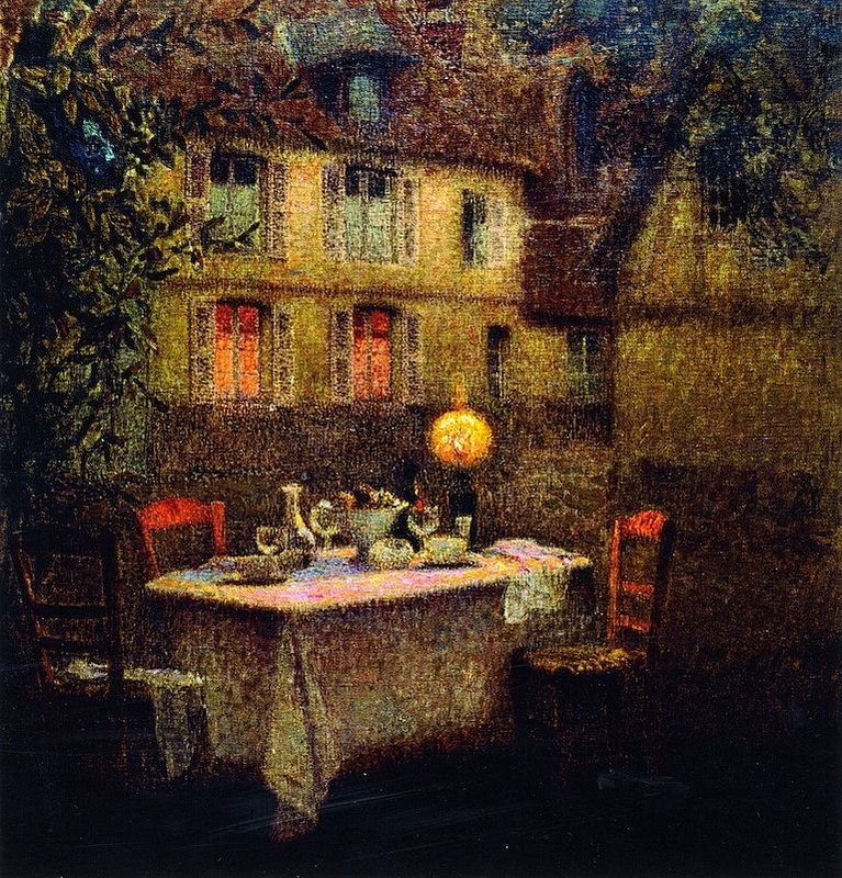 🎨Henri Le Sidaner

       (1862 - 1939)

~ The Table, Gerberoy ~
