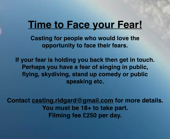 RidgardCasting's tweet photo. Casting for people willing to face their fear! 

Paid opportunity! https://t.co/iEi1PBeRoM