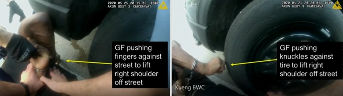 [942]Fingers pushing against street and other "ramming in" of the officers hands, fingers, cuffs, force into the back of  #GeorgeFloyd while his chest is rammed in the street is what killed  #GeorgeFloyd.