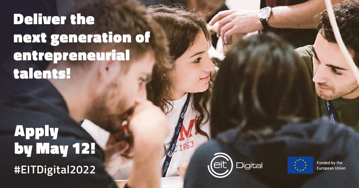 28DGTL's tweet photo. Create with us the best innovation and entrepreneurship education for our deeptech masters. Submit your proposals by May 12. #EITDigital2022 https://t.co/ALMOvCFa5y https://t.co/27Hise2tn9