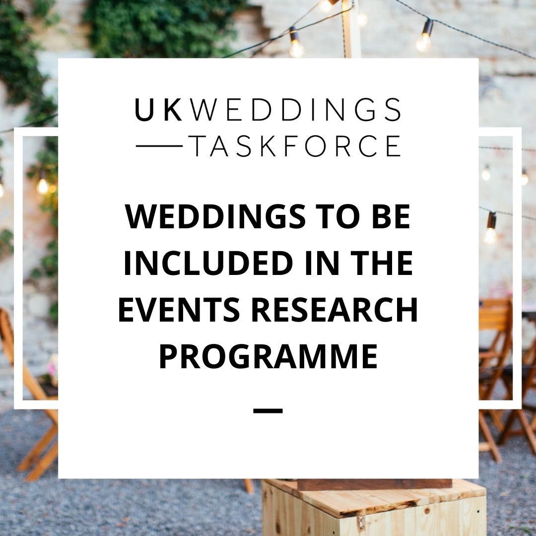 Thanks to #WeddingsTaskforce intervention, it has now been agreed that weddings will be included in the Events Research Programme. We are working with Government to facilitate this and will share more details in due course.