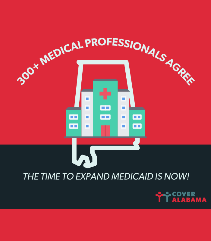 CoverAlabama's tweet photo. Have you read our letter to @GovernorKayIvey from more than 300 Alabama medical professionals? #alpolitics

They all agree that it's time to #ExpandMedicaid! 

Check it out and share it here: https://t.co/SRKdCx5356 https://t.co/h8nh13IXfW
