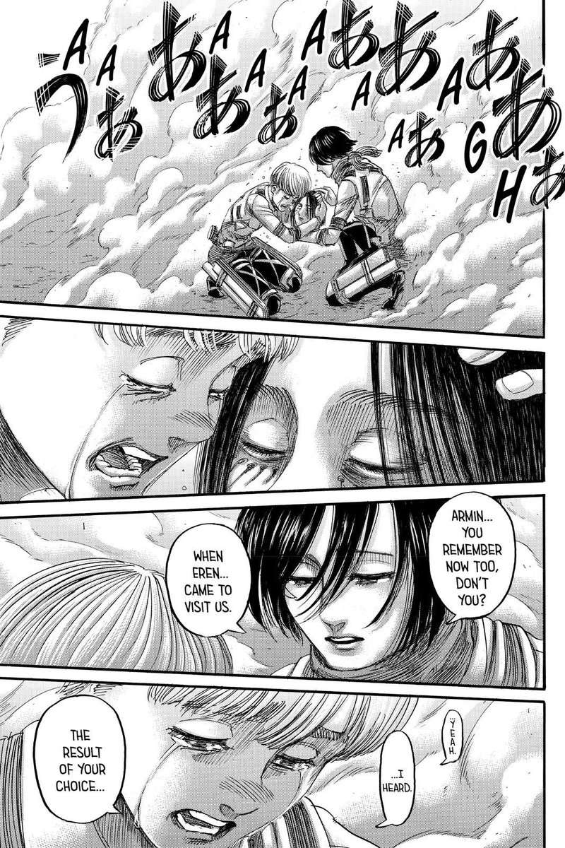  #aot139spoilers Despite some previous gripes with the chapter this was sad to see. While trying to give Armin and Mikasa a future, Eren never considered that all they wanted was to live life with him and now they'll never get that opportunity. Sad to see.
