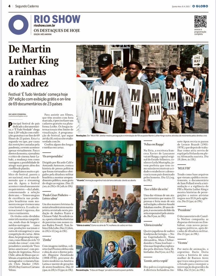 etudoverdade's tweet photo. A abertura e os destaques do É Tudo Verdade estão hoje nas versões impressas e digitais da @folhadespaulo, do @estadao e do @jornaloglobo.

O festival começa hoje, on-line e gratuito para todo o Brasil. Veja a programação completa em https://t.co/PZtxr18C61. https://t.co/9MFuJEhhMb
