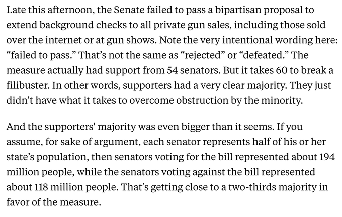 54 senators who voted for background checks in 2013 represented 76 MILLION more Americans than 46 senators who killed bill https://newrepublic.com/article/112949/senate-fails-expand-gun-background-checks-obama-gets-angry