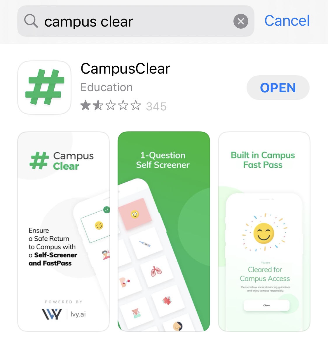 muSTRIPES's tweet photo. Campus Clear is free and available for download in the App Store. It asks users to self-monitor for COVID-19 symptoms (2/3) https://t.co/esV0ZYElX7