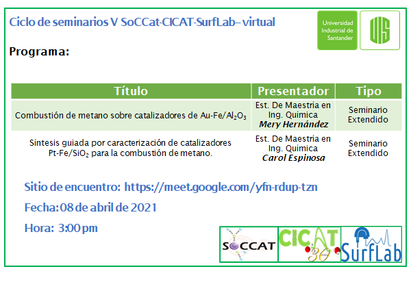 vigabalme's tweet photo. .@SCatalisis #LatinXChem @LatinXChem @sggallardo @catalyst_ACSSC @AIChE_UIS @ACSCATLDivision  La #5taSesión del #Seminario @SoCCat1 @CICATUIS @Csss_uis es esta tarde. ¡Los esperamos! https://t.co/mfcZszz7N7