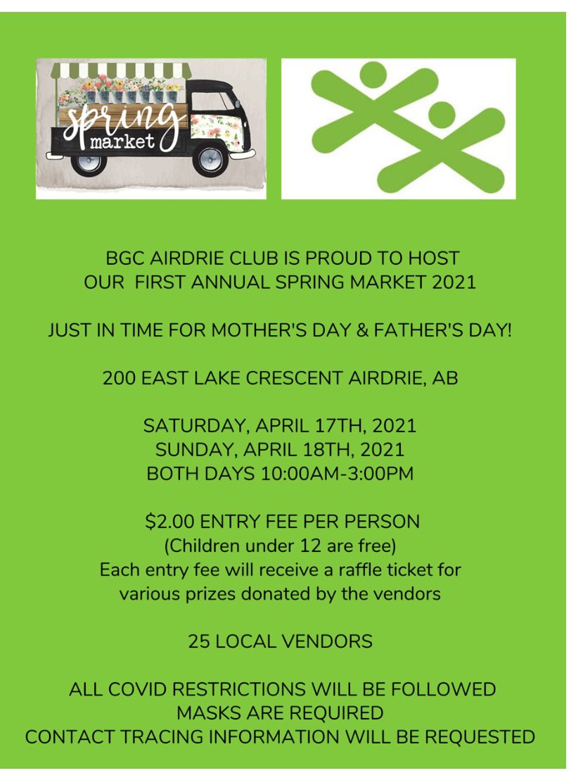 Our Annual Spring Market will still be on despite recent restrictions! Come on out and check out all our lovely vendors! COVID policies are still in place- masks must be worn!