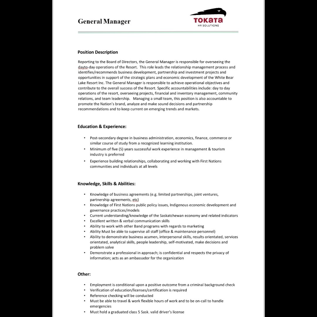 FHQDev's tweet image. Great opportunity, get your applications in for a General Manager at White Bear Lake Resort.
Apply through: fhqdev.com/employment-dev…

#tokatahrsolutions #generalmanagers #saskatchewan #lakeresort #management #hiring #jobs #career