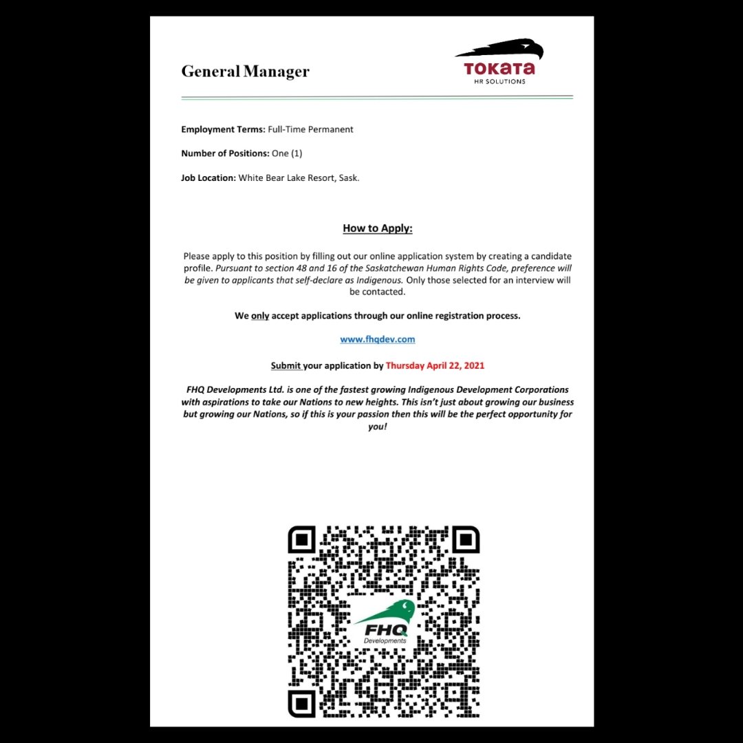 FHQDev's tweet image. Great opportunity, get your applications in for a General Manager at White Bear Lake Resort.
Apply through: fhqdev.com/employment-dev…

#tokatahrsolutions #generalmanagers #saskatchewan #lakeresort #management #hiring #jobs #career