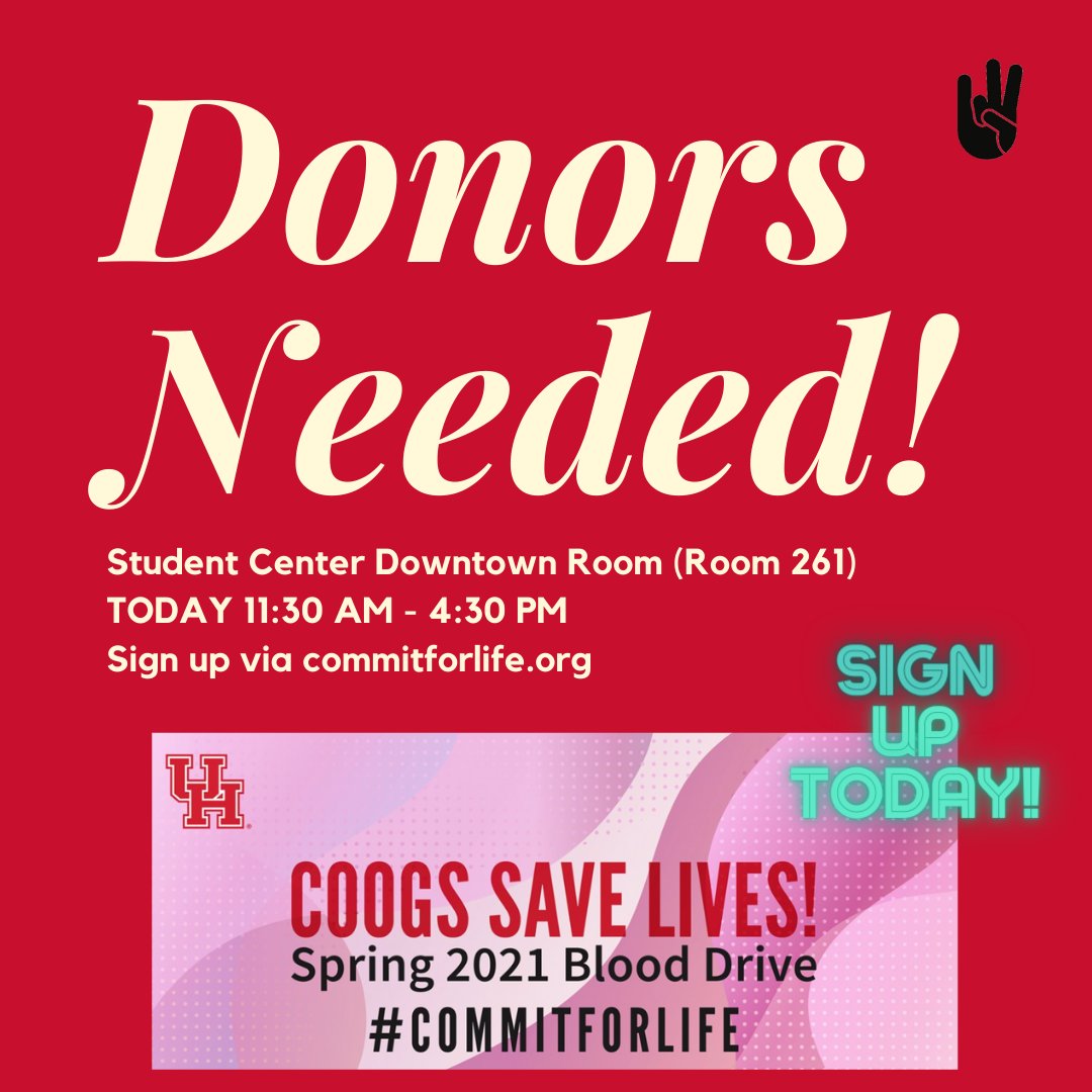 Help save lives! Sign up to donate blood today at the Student Center 💉 Each donor will receive a free Covid-19 antibody test and a @commitforlife t-shirt for their donation. Make an appointment here: bit.ly/3pFwHCB