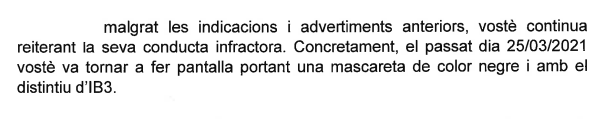 Guillegaya's tweet photo. M'han amonestat per fer directes amb una mascareta que du el logo d'IB3, la cadena per la qual treballo. La contracta Dalton considera que és una falta greu i sancionable. A vosaltres què us sembla? https://t.co/RhRaMbE1p3