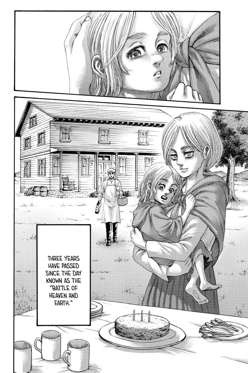  #aot139spoilers This whole section was frustrating. I'm guessing the point is to illustrate that Eren's efforts were ultimately useless because even with 80% of the world wiped out, war and hatred will always exist but it's executed so weirdly that I'm like ????