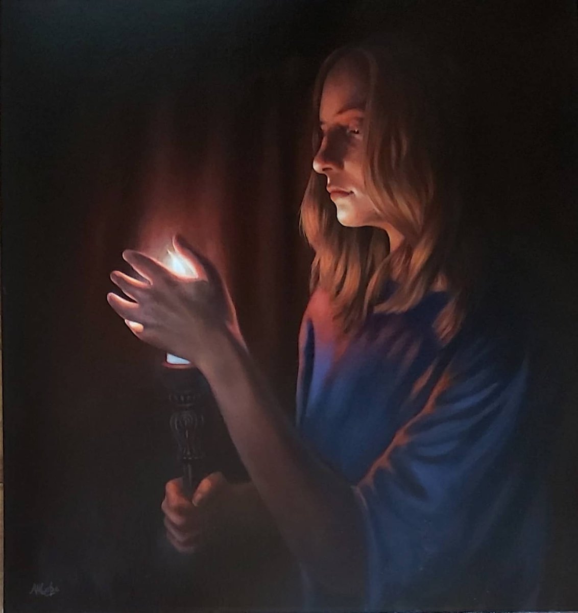 AdrianCope7's tweet photo. Portrait of Maisie with candle maiswatsonnn #oilportrait #oilpainting #oiloncanvas #canvaspainting #art #artist #painter #fineart #fineartist #instaart #classicalart #glazing #oilglaze #: IMAGE https://t.co/Z06I3qRhRt