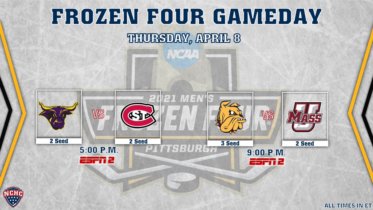 Looking to keep the #DriveForFive alive...

It's a double dose of #NCHCHockey in the #FrozenFour semifinals tonight! 😤

🏟️: <a href="/PPGPaintsArena/">PPG Paints Arena</a> 
📺: ESPN2
💻🇺🇸: espn.com/watch
💻🇨🇦: tsn.ca/live