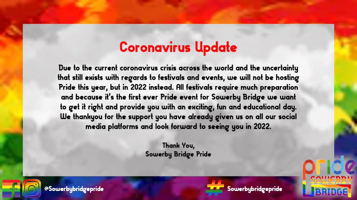 Sowerby Bridge Pride Coronavirus Update: Read the full story: facebook.com/43927840691126… #SowerbyBridgePride