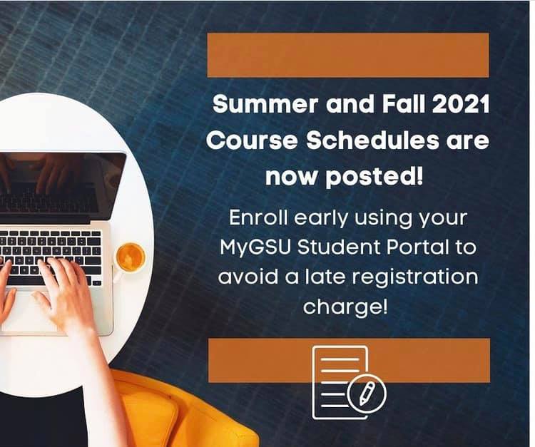 GSU_Graduate's tweet photo. Don’t forget to sign up for the Summer and Fall 2021 semesters!
Be sure to enroll early to ensure a seat in your summer and fall classes and to avoid a late registration charge!
Reposted from @GSU Honors Program https://t.co/PU0nXPybDH