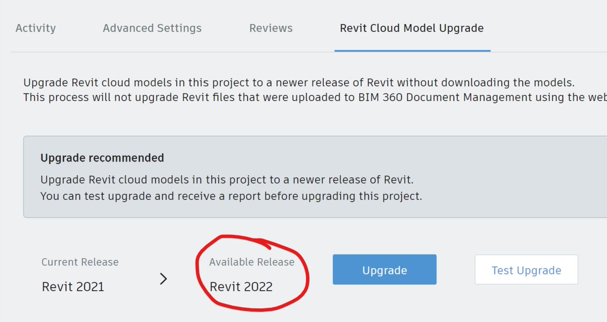 scottddavis's tweet image. In BIM 360, Revit Cloud Model Upgrade to Revit 2022 is available now! #Revit2022 #revit #autodesk #BIM360