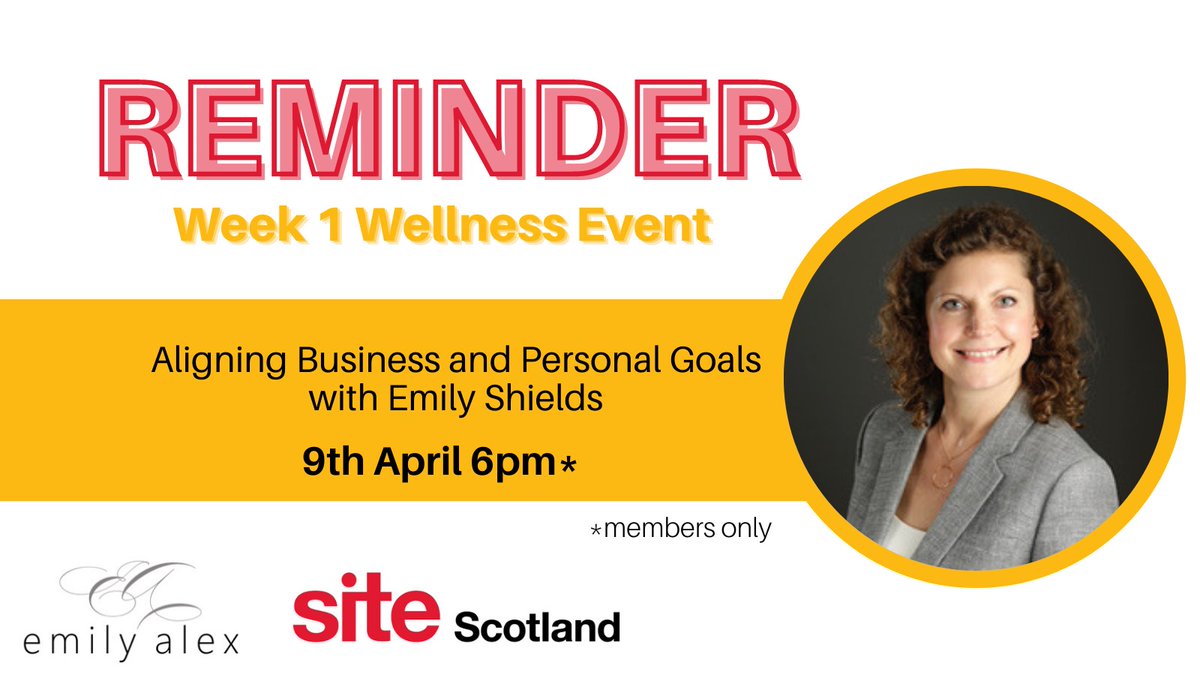 SITEScotYL's tweet photo. We are so excited to kick-start #wellness month with 
@EmilyAlex_com tomorrow at noon!

We can't wait to see our members at the event tomorrow, and learn about aligning business and personal goals as steps to success.

#SITEunite #SITEstrong #VirtualEvents #businessgoals #goals https://t.co/ii3OE0JZZS