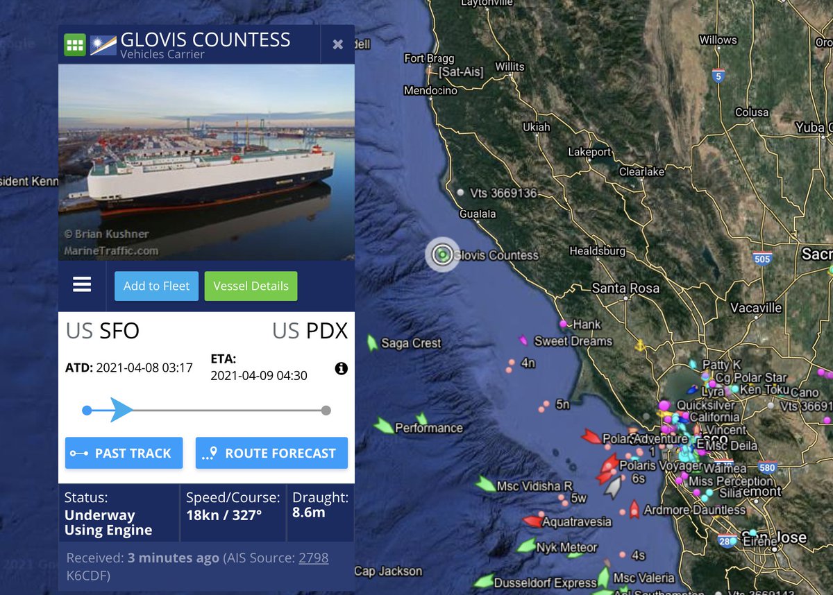  #GlovisCountess already left Pier 80, and is directed to Portland (OR) , not clear what the first stop is used for, but it should continue to South Korea.#1 ship in Q2(#1 from SFO) $TSLA  #Tesla  #Model3  #TeslaCarriers http://bit.ly/TeslaCarriers 