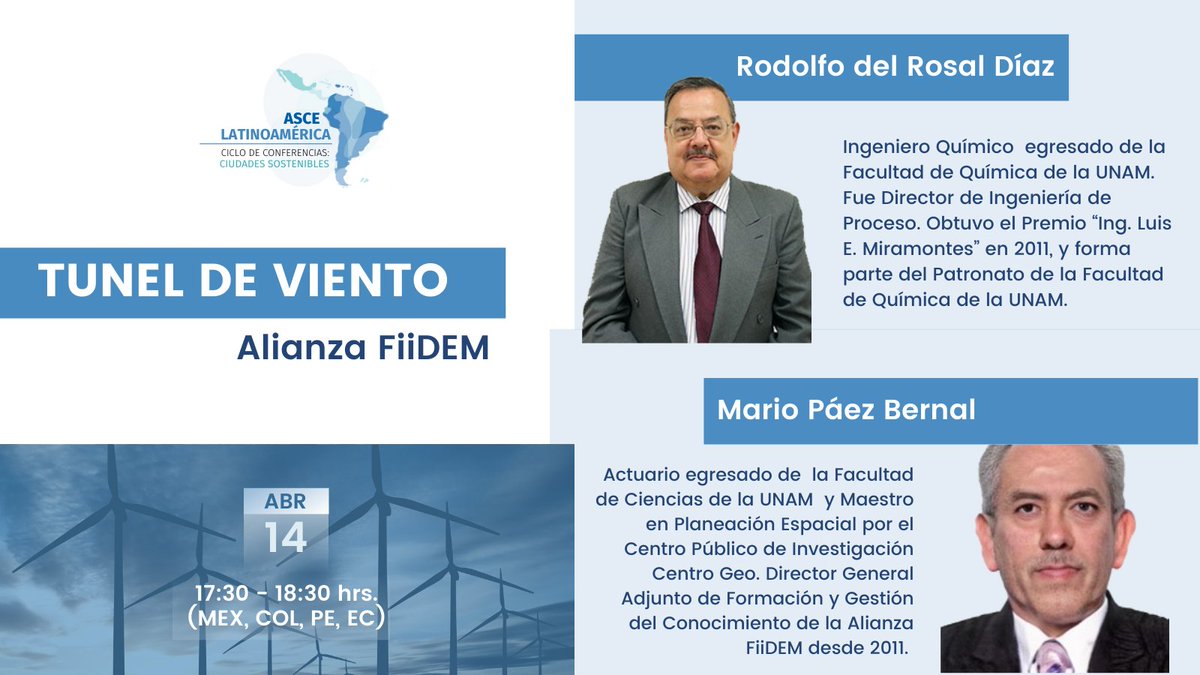 🔵Túnel del viento, Alianza FiiDEM🔵 📅 Miércoles 14 de abril ⏰ 05:30 pm 👤Rodolfo del Rosal Díaz & Mario Páez Bernal🇲🇽 No olviden registrarse para asistir a las conferencias🤓 Link de registro: forms.gle/f9ZFjPQ2EmoV52…