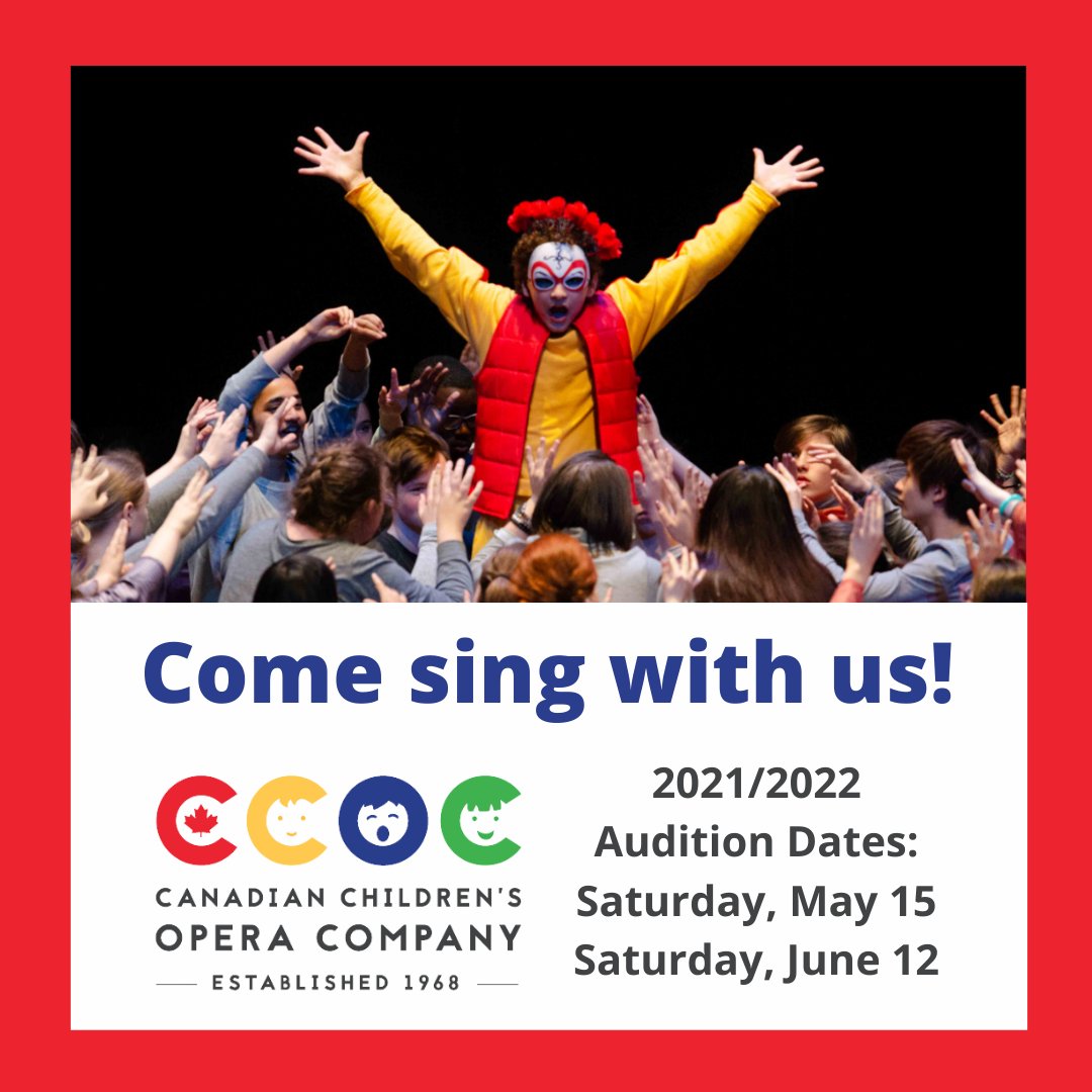 Come sing with us! The CCOC will be holding online auditions for the 2021/2022 season on May 15 &amp; June 12. All children and youth with an interest in singing and drama are encourage to apply. Visit canadianchildrensopera.com for more info. #opera #choir #childrenschoir #singwithus