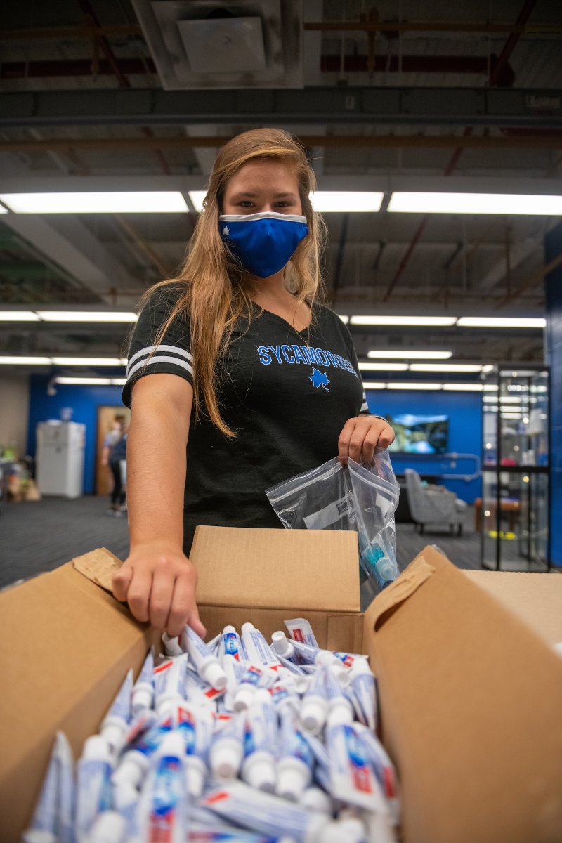 indianastate's tweet photo. Donaghy Days are back at Indiana State! In honor of alumnus and faculty member Fred Donaghy, Ph.D., the campus community can assist with meal packing/delivery, family kits, gardening and trail maintenance this month! Sign up at https://t.co/2qZMz1qJ6w. #SycamoresCare #moretoblue https://t.co/mQRxyp6px1