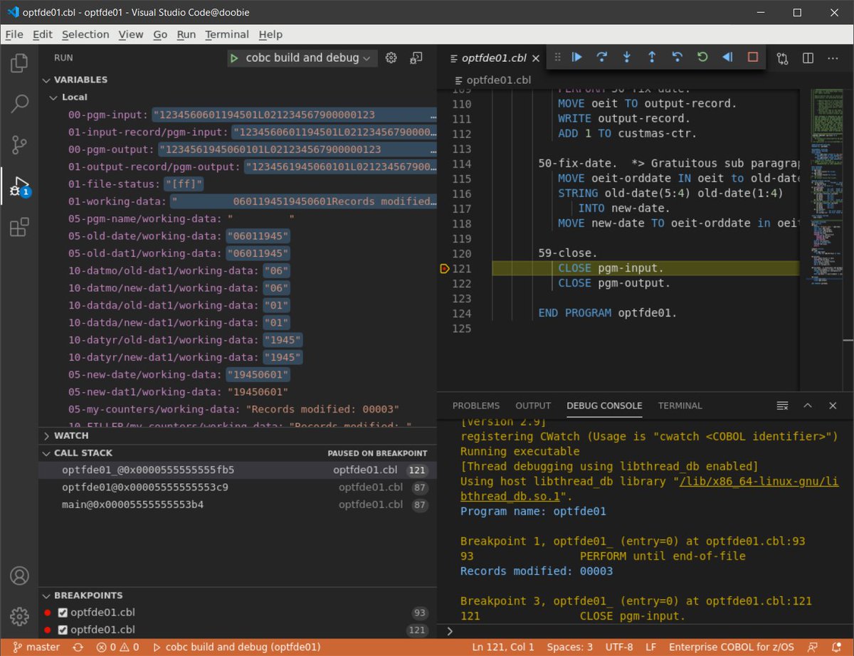 migueldeicaza's tweet image. The only thing holding me back from learning to use Cobol was that it lacked Visual Studio Code integration. This problem has now been solved.
We are now cooking with gas: