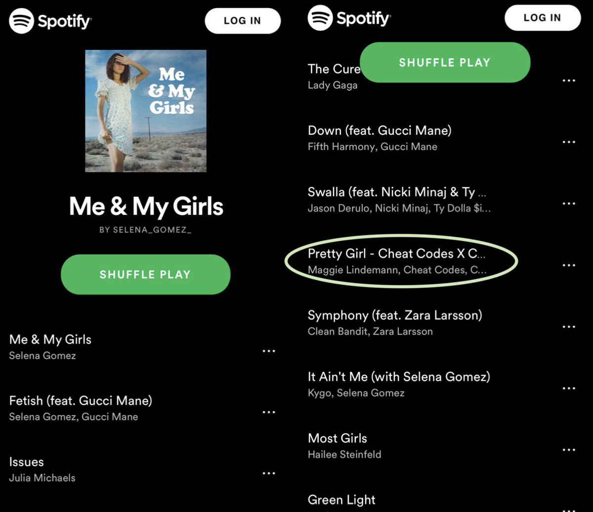 Selena adding maggie to her Spotify playlist, and maggie thanking her