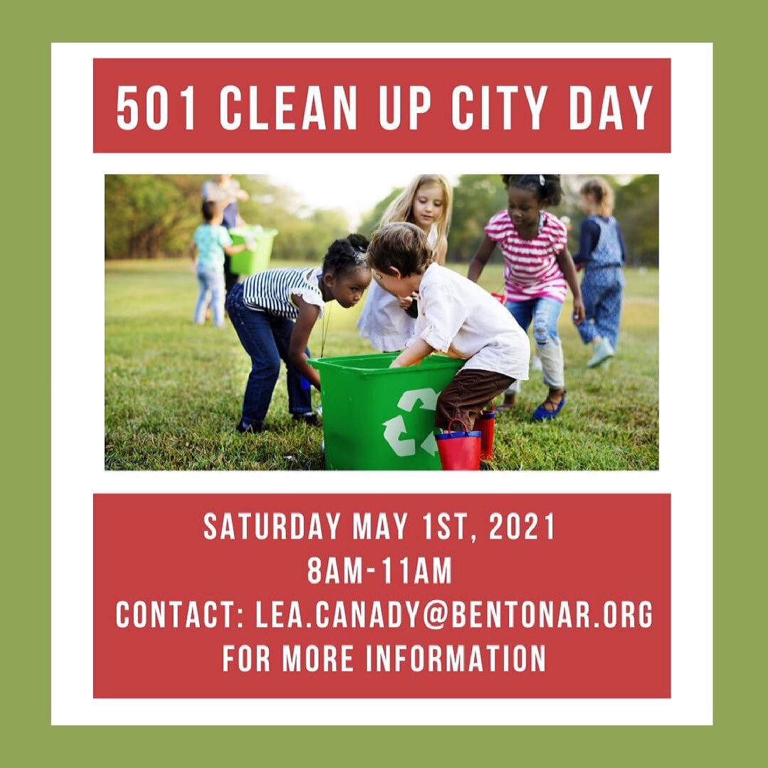 CityBenton's tweet photo. 501 Clean Up City Day is Saturday May 1st 2021 from 8am-11am. We are looking for as many volunteers to help clean our city. If you would like to volunteer please email or call Lea Canady at lea.canady@bentonar.org or 501.776.5900 to get signed up.
#BentonProud #cleanourcity https://t.co/MVDCJ8Jo8H