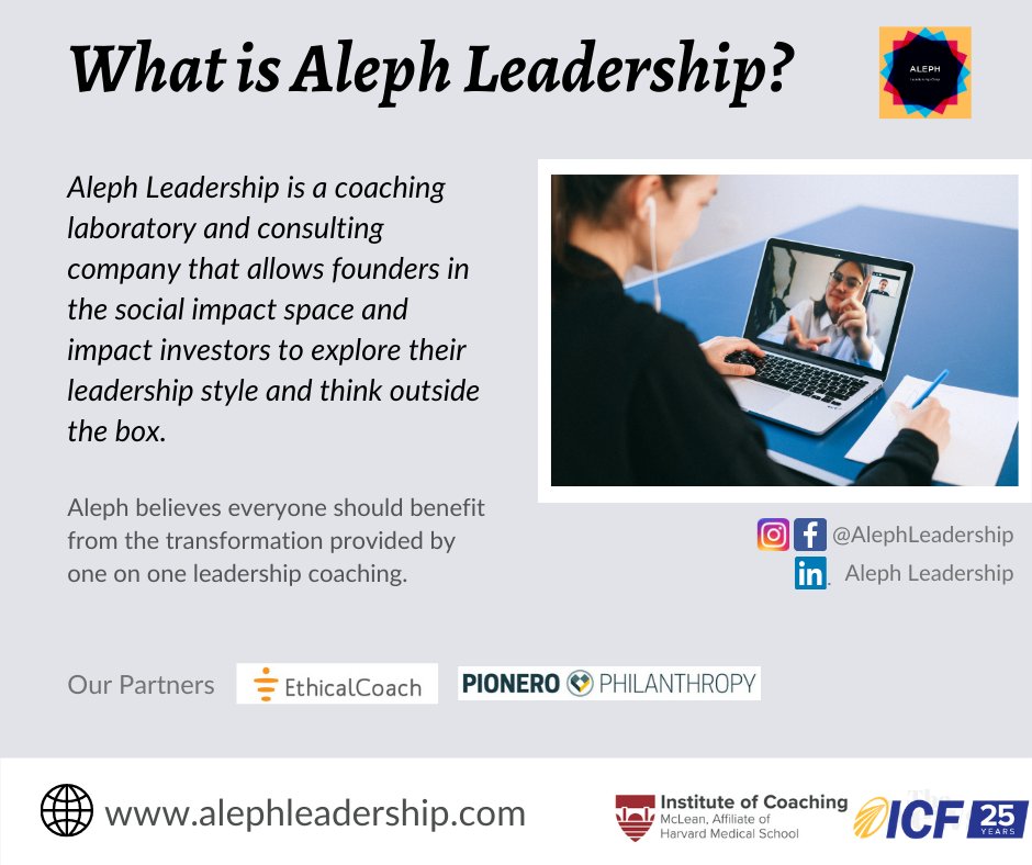 AlephLeadership's tweet photo. We all need a trusted advisor to explore ideas, gain awareness about our weakness and opportunities, and connect with our authentic leadership style. Aleph provides ONE ON ONE leadership coaching.

Reach out to us https://t.co/4ewWU5jZi3

#AlephLeadership #Management #Consultant https://t.co/85hFI1qUTl